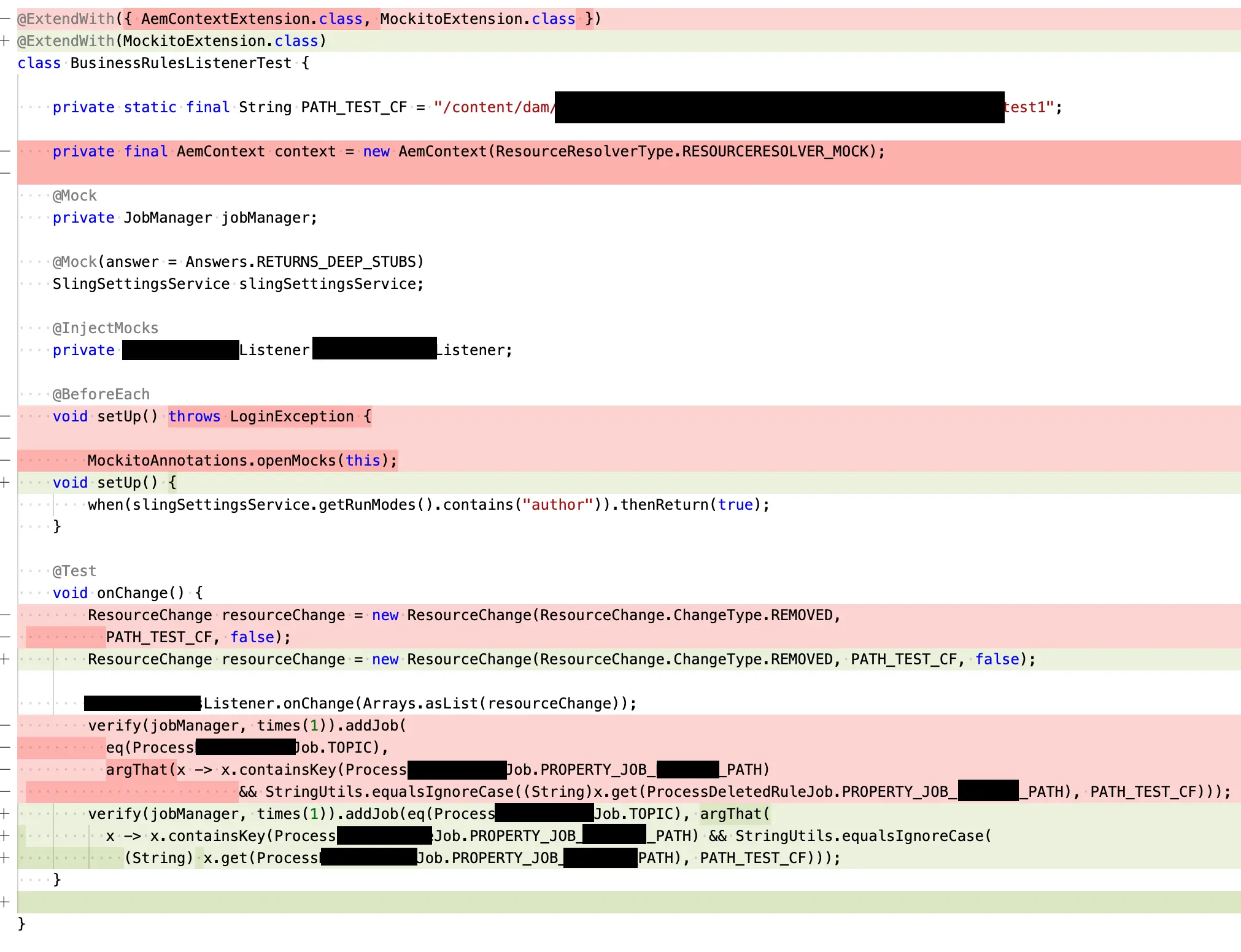 Removed not needed MockitoExtension and not needed Mockito init(), open() initialization methods