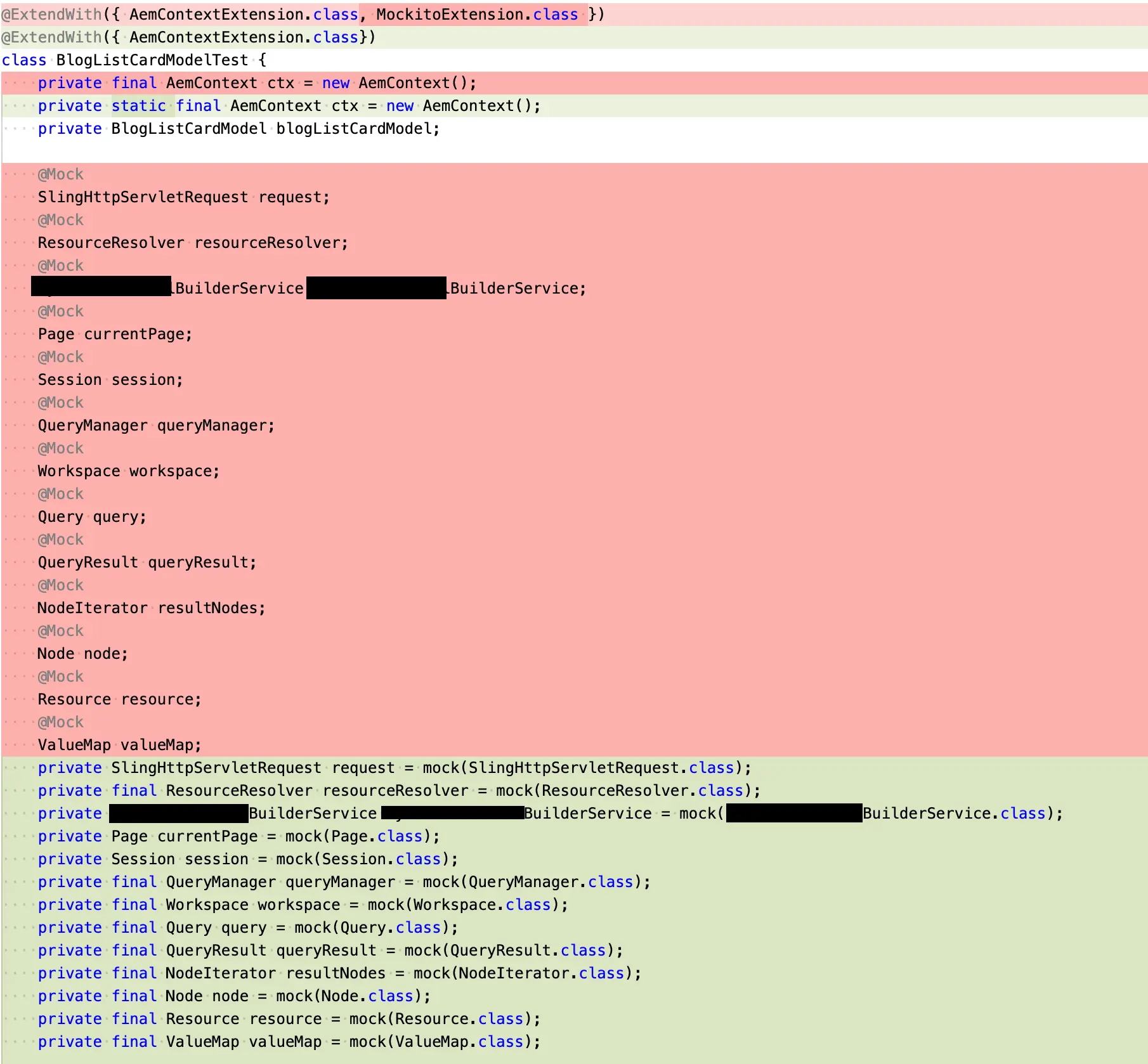 Replaced @Mock annotations with mock(ClassName.class) method