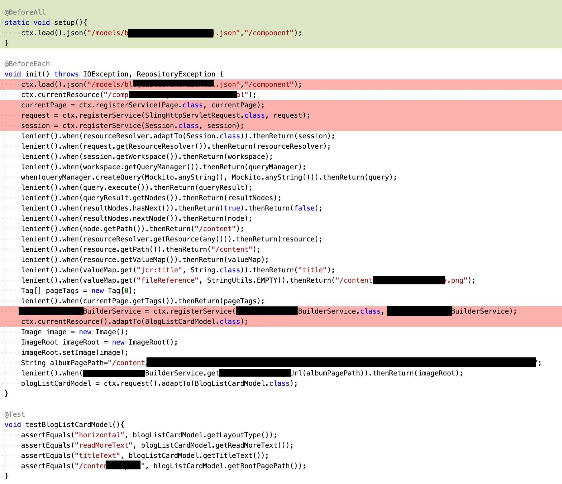 Removed not need mocked objects and service registrations